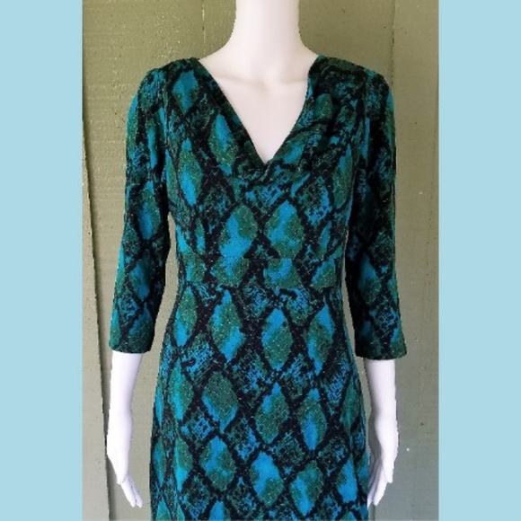 ETCETERA Teal Black Snakeskin Print Draped Dress - Picture 2 of 5